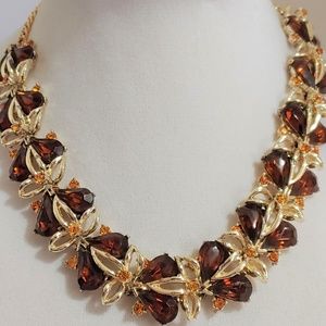 VTG AMBER RHINESTONE NECKLACE BRACELET HIGH END